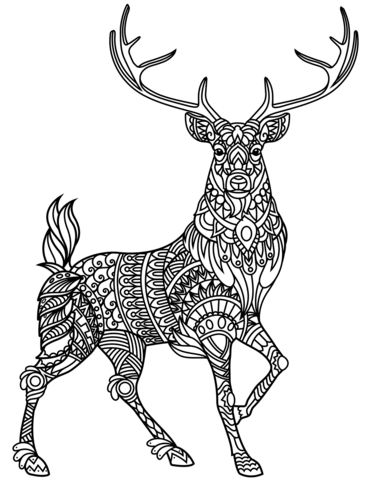 Deer Zentangle Coloring Page